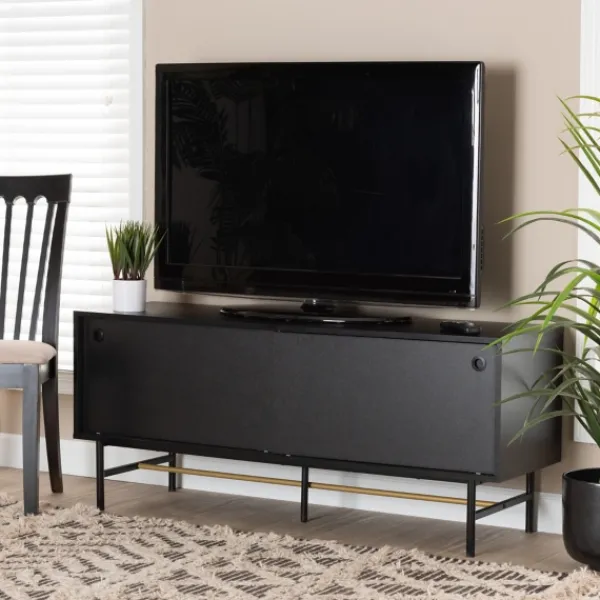Tv Stands & Media Consoles-Kirkland's Home Wood And Metal Sliding Door Tv Stand Black