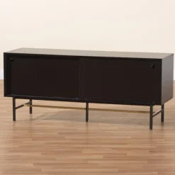 Tv Stands & Media Consoles-Kirkland's Home Wood And Metal Sliding Door Tv Stand Black