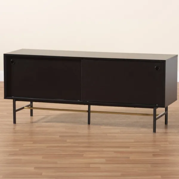 Tv Stands & Media Consoles-Kirkland's Home Wood And Metal Sliding Door Tv Stand Black