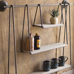 Shelves-Kirkland's Home Wood And Metal Three-Tier Side Modern Wall Shelf