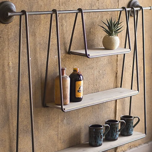 Shelves-Kirkland's Home Wood And Metal Three-Tier Side Modern Wall Shelf