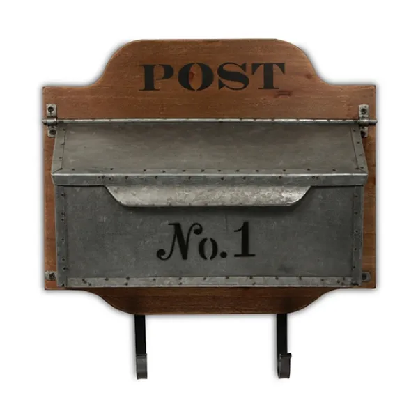 Wall Storage-Kirkland's Home Wood And Metal Wall Storage Mail Box With Hooks