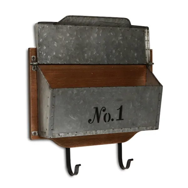 Wall Storage-Kirkland's Home Wood And Metal Wall Storage Mail Box With Hooks