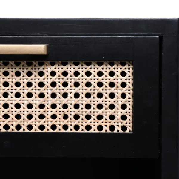 Nightstands-Kirkland's Home Wood And Natural Rattan Drawer Nightstand Black