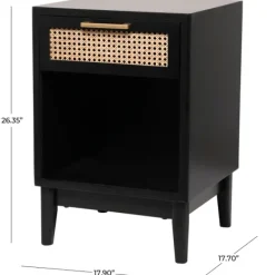 Nightstands-Kirkland's Home Wood And Natural Rattan Drawer Nightstand Black