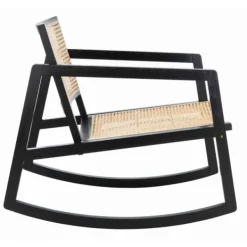 Accent Chairs-Kirkland's Home Wood And Natural Rattan Rocking Chair Black