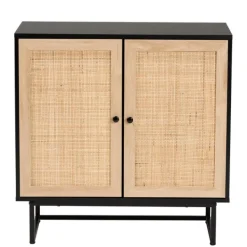 Cabinets & Sideboards-Kirkland's Home Wood And Rattan 2-Door Cabinet Black