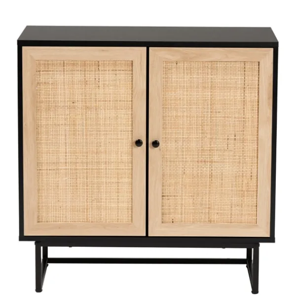 Cabinets & Sideboards-Kirkland's Home Wood And Rattan 2-Door Cabinet Black