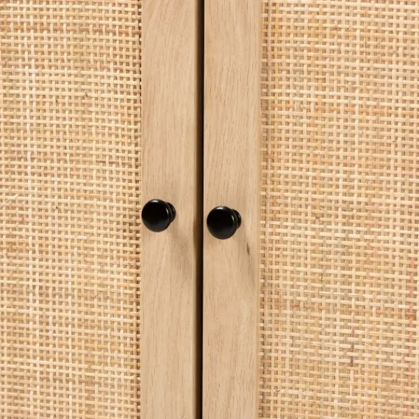 Cabinets & Sideboards-Kirkland's Home Wood And Rattan 2-Door Cabinet Black