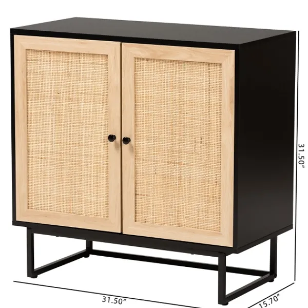 Cabinets & Sideboards-Kirkland's Home Wood And Rattan 2-Door Cabinet Black