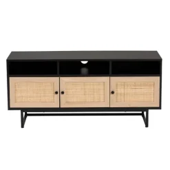 Tv Stands & Media Consoles-Kirkland's Home Wood And Rattan 3-Door Tv Stand Black
