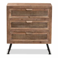 Cabinets & Sideboards-Kirkland's Home Wood And Rattan 3-Drawer Cabinet Brown