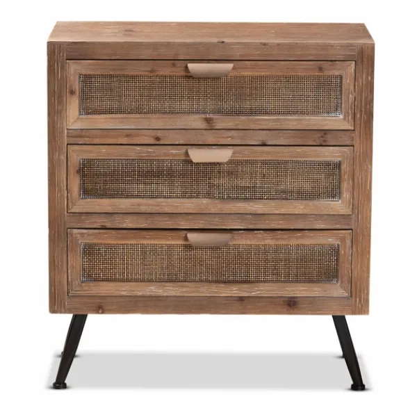 Cabinets & Sideboards-Kirkland's Home Wood And Rattan 3-Drawer Cabinet Brown