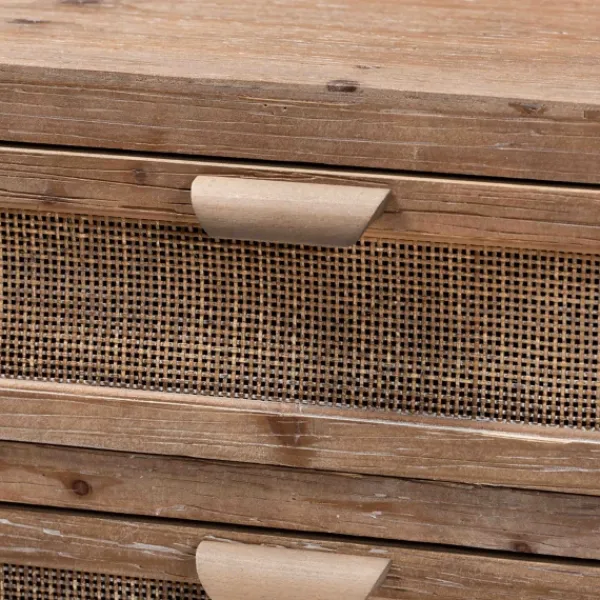 Cabinets & Sideboards-Kirkland's Home Wood And Rattan 3-Drawer Cabinet Brown