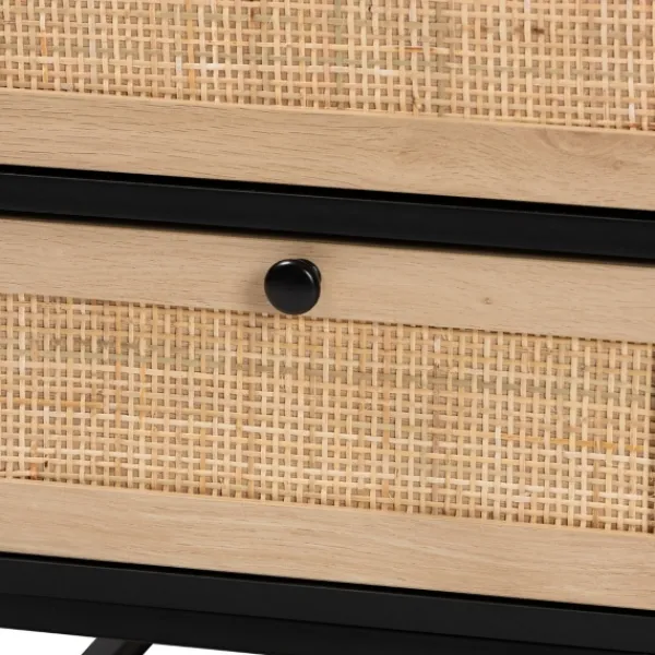Nightstands-Kirkland's Home Wood And Rattan 2-Drawer Nightstand Black