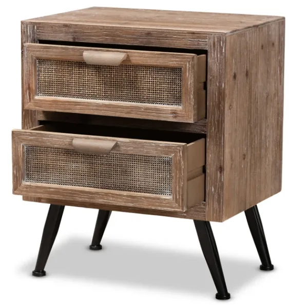 Nightstands-Kirkland's Home Wood And Rattan 2-Drawer Nightstand Brown