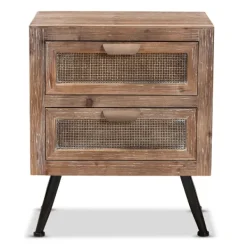 Nightstands-Kirkland's Home Wood And Rattan 2-Drawer Nightstand Brown