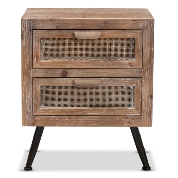 Nightstands-Kirkland's Home Wood And Rattan 2-Drawer Nightstand Brown