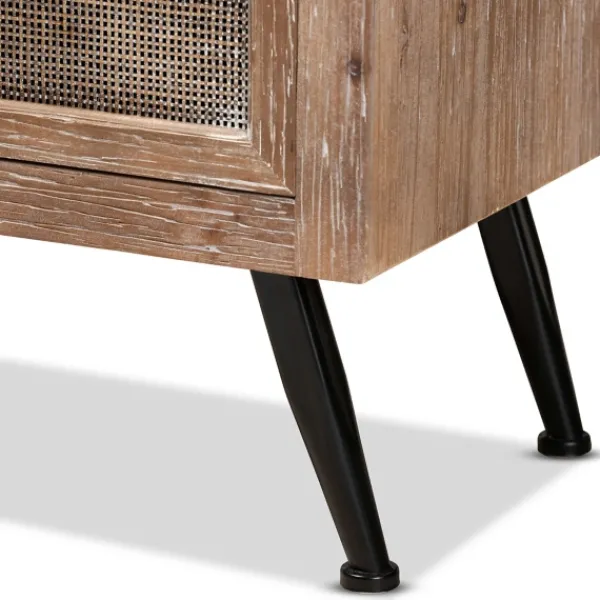 Nightstands-Kirkland's Home Wood And Rattan 2-Drawer Nightstand Brown