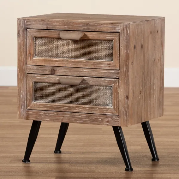 Nightstands-Kirkland's Home Wood And Rattan 2-Drawer Nightstand Brown