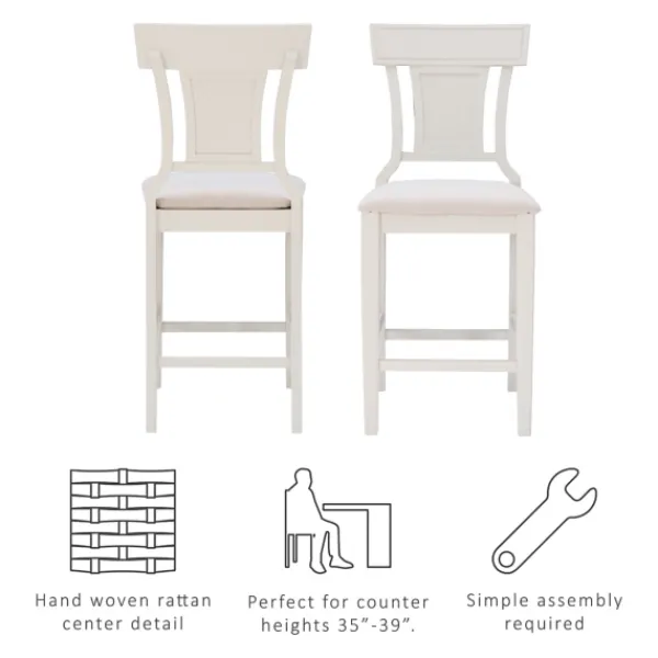 Bar Stools & Counter Height Stools-Kirkland's Home Wood And Rattan Upholstered Counter Stool White