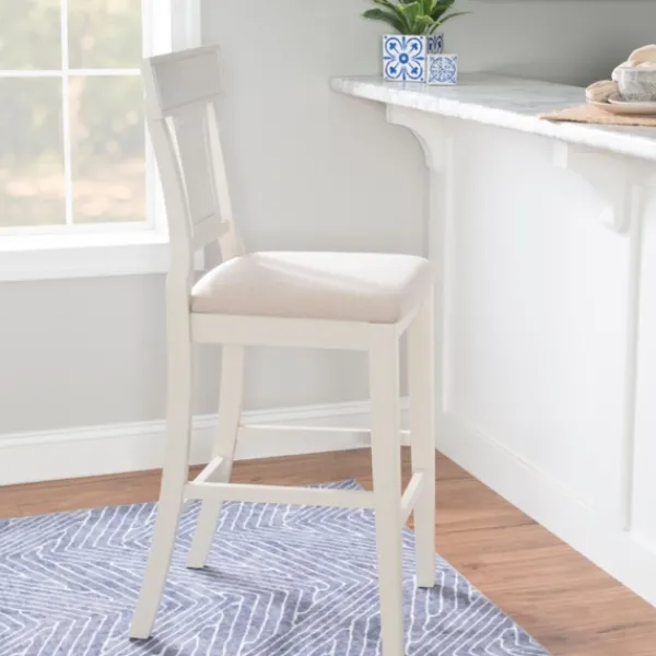 Bar Stools & Counter Height Stools-Kirkland's Home Wood And Rattan Upholstered Bar Stool White