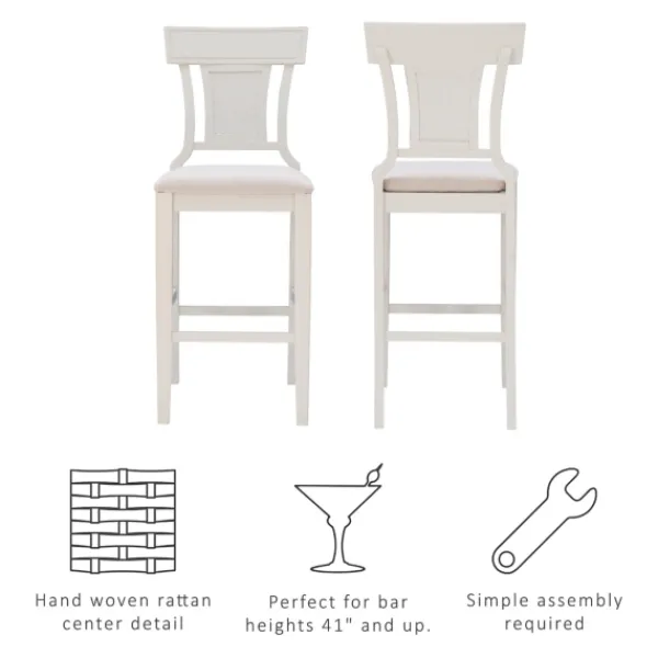 Bar Stools & Counter Height Stools-Kirkland's Home Wood And Rattan Upholstered Bar Stool White