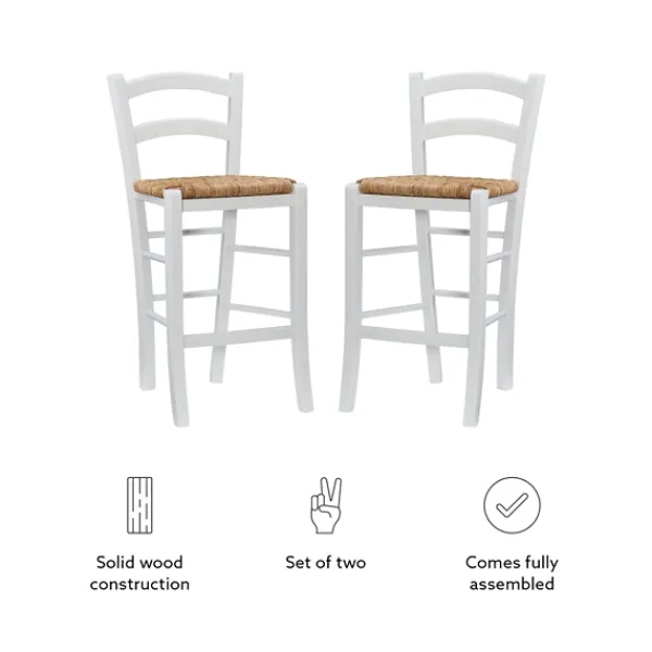 Bar Stools & Counter Height Stools-Kirkland's Home Wood And Seagrass Counter Stools, Set Of 2 White