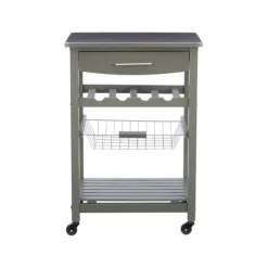 Kitchen Islands & Bar Carts-Kirkland's Home Wood And Stainless Steel Kitchen Cart Gray