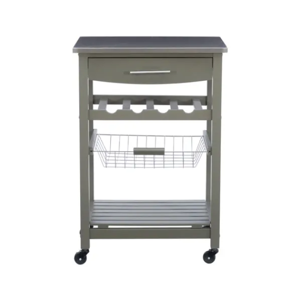 Kitchen Islands & Bar Carts-Kirkland's Home Wood And Stainless Steel Kitchen Cart Gray