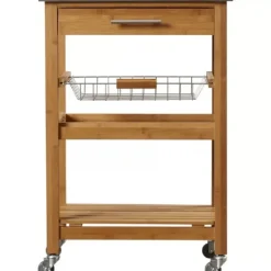 Kitchen Islands & Bar Carts-Kirkland's Home Wood And Stainless Steel 3-Tier Kitchen Cart Brown/Silver