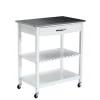 Kitchen Islands & Bar Carts-Kirkland's Home Wood And Stainless Steel Top Kitchen Cart White