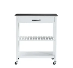 Kitchen Islands & Bar Carts-Kirkland's Home Wood And Stainless Steel Top Kitchen Cart White