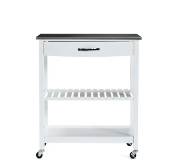 Kitchen Islands & Bar Carts-Kirkland's Home Wood And Stainless Steel Top Kitchen Cart White