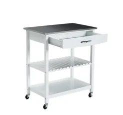 Kitchen Islands & Bar Carts-Kirkland's Home Wood And Stainless Steel Top Kitchen Cart White