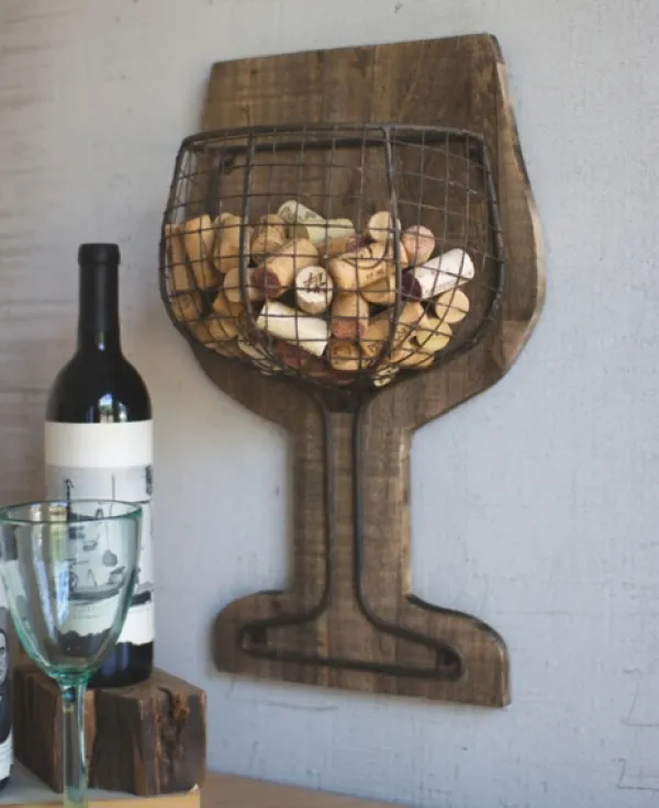 Wall Storage-Kirkland's Home Wood And Wire Wall Wine Cork Holder