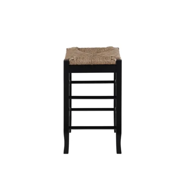 Bar Stools & Counter Height Stools-Kirkland's Home Wood And Woven Rush Counter Stool Black