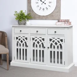 Cabinets & Sideboards-Kirkland's Home Wood Arches 3-Door Cabinet White