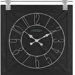 Clocks-Kirkland's Home Wood Barn Door Clock Black