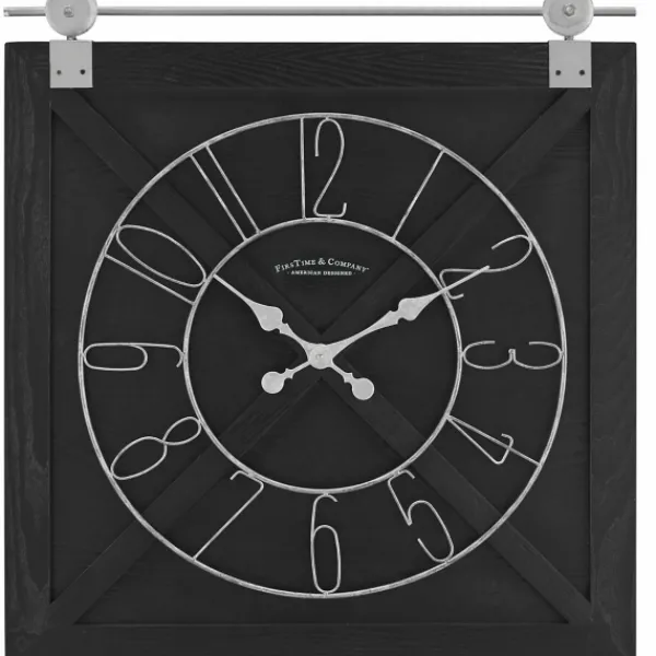 Clocks-Kirkland's Home Wood Barn Door Clock Black