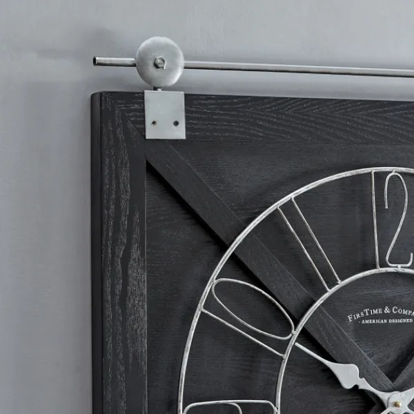 Clocks-Kirkland's Home Wood Barn Door Clock Black