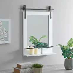 Decorative Mirrors-Kirkland's Home Wood Barn Door Frame With Shelf Wall Mirror White