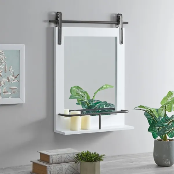 Decorative Mirrors-Kirkland's Home Wood Barn Door Frame With Shelf Wall Mirror White