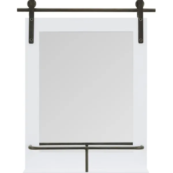 Decorative Mirrors-Kirkland's Home Wood Barn Door Frame With Shelf Wall Mirror White