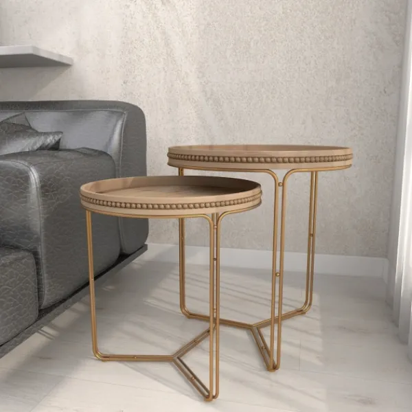 Accent & End Tables-Kirkland's Home Wood Beaded Nesting Side Tables, Set Of 2 Brown