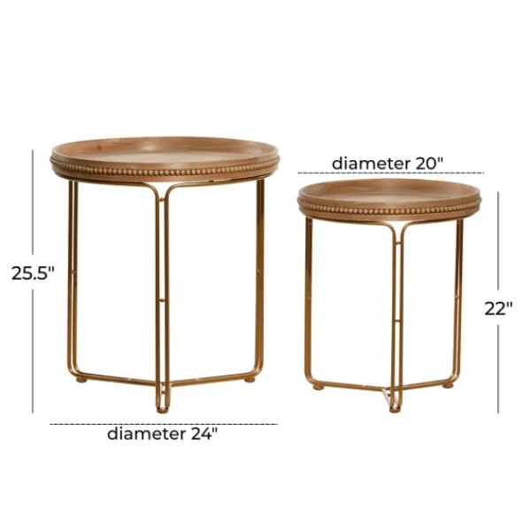 Accent & End Tables-Kirkland's Home Wood Beaded Nesting Side Tables, Set Of 2 Brown