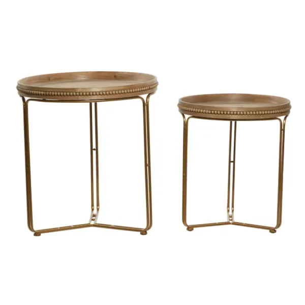 Accent & End Tables-Kirkland's Home Wood Beaded Nesting Side Tables, Set Of 2 Brown