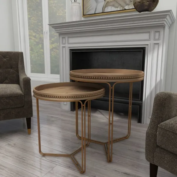 Accent & End Tables-Kirkland's Home Wood Beaded Nesting Side Tables, Set Of 2 Brown