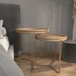 Accent & End Tables-Kirkland's Home Wood Beaded Nesting Side Tables, Set Of 2 Brown