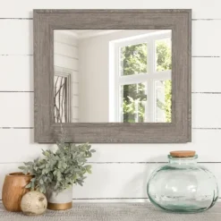 Framed Mirrors-Kirkland's Home Wood Beveled Frame Wall Mirror Gray